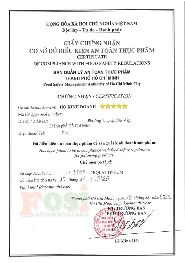 giấy phép vệ sinh an toàn thực phẩm nhà hàng